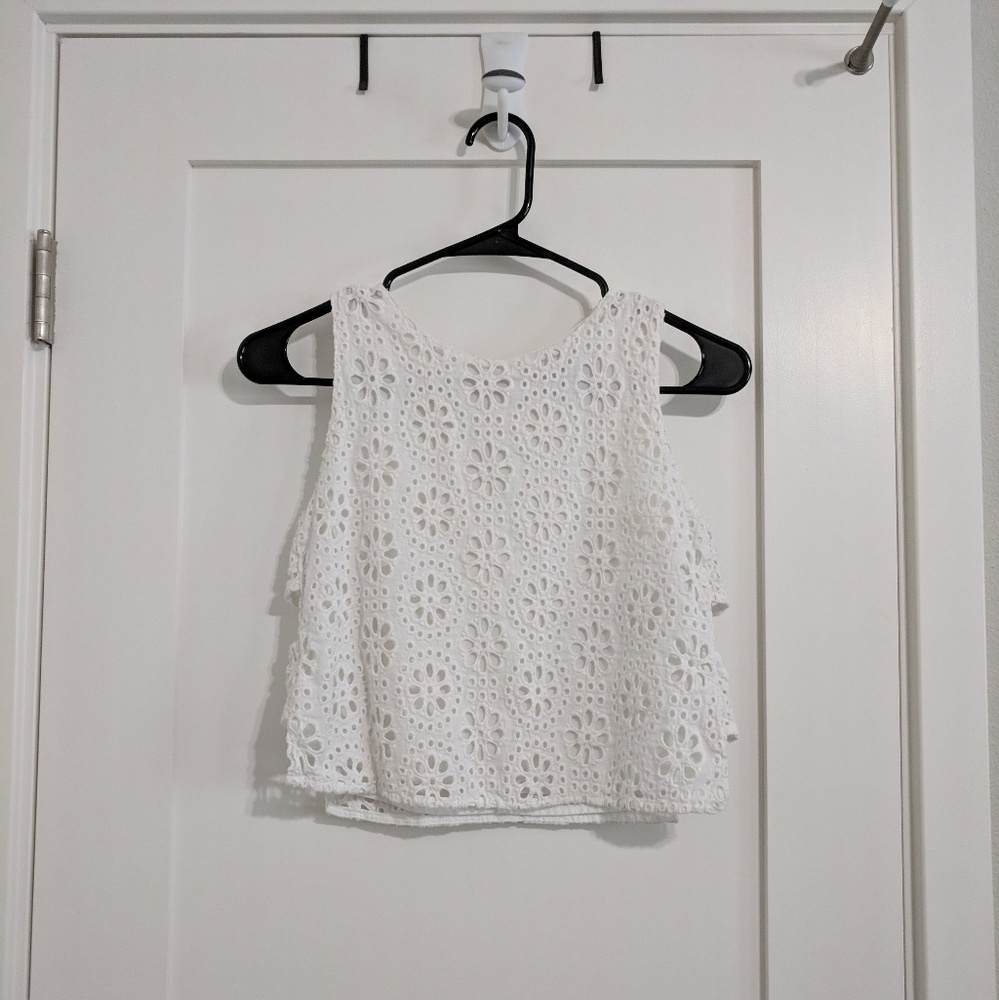 Abercrombie and Fitch White Lace Cutout Tank Shirt
